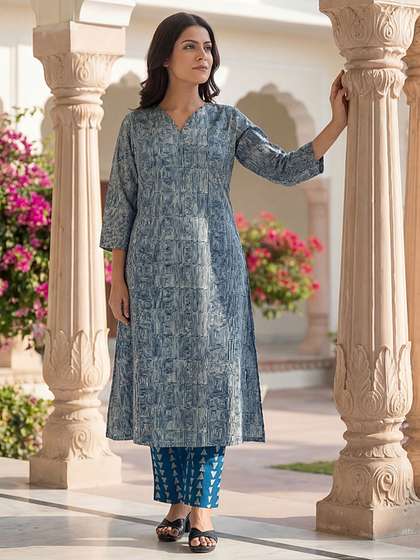 KALINI Women Printed
                        Regular Pure Cotton Kurta with Trousers
