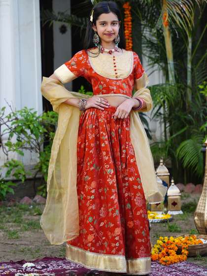 misbis Girls Embroidered
                    Semi-Stitched Lehenga & Blouse With Dupatta