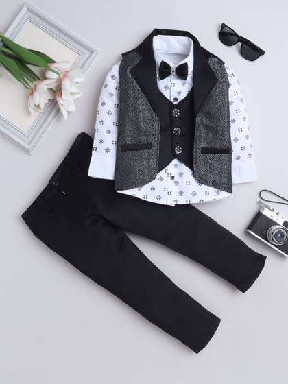 KALINI Boys Self Design
                    Single-Breasted Three-Piece Suit