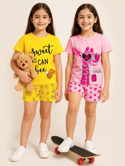 YK Girls Pack Of 2
                    Printed Cotton Blend T-shirt Wth Shorts