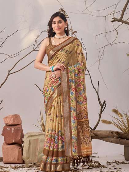LIYA CREATION Floral
                        Linen Blend Designer Saree