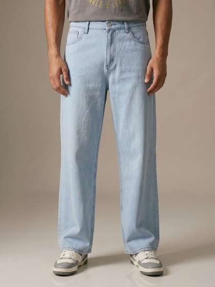 glitchez Men Wide
                          Leg Mid-Rise Pure Cotton Heavy Fade Jeans