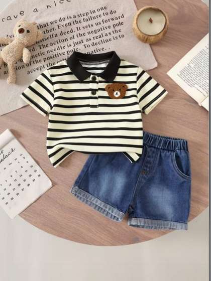 ELPIXIE FASHION Boys
                    Striped Polo Collar T-shirt with Shorts