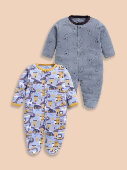 BABY GO Infant Boys
                      Pack Of 2 Printed Pure Cotton Rompers