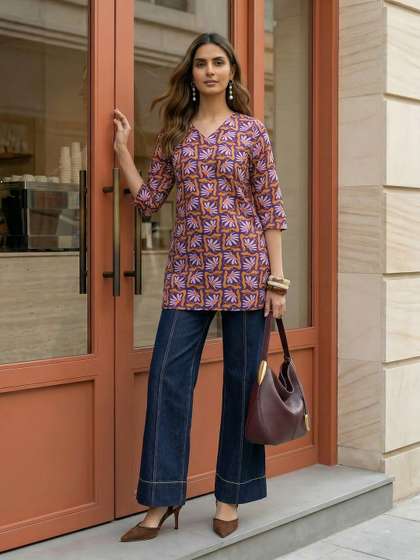 Anouk Rustic Floral Printed V-Neck Kurti