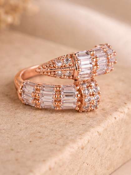 Estele Women Rose
                        Gold-Plated Crystal Studded Adjustable Finger
                        Ring
