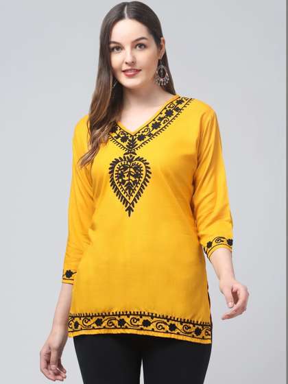 SHAUKIYA Ethnic
                          Motifs Embroidered V-Neck Thread Work Thread
                          Work Kurti