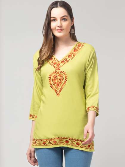 SHAUKIYA Ethnic
                        Motifs Embroidered V-Neck Thread Work Thread
                        Work Kurti