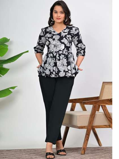 KELWA Floral Printed
                        V-Neck Pure Cotton Empire Kurti