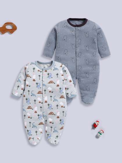 BABY GO Infant Boys Pack
                    Of 2 Printed Pure Cotton Rompers