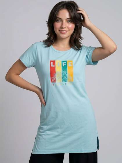 The Roadster Lifestyle
                      Co Printed Round Neck Lounge T-Shirt