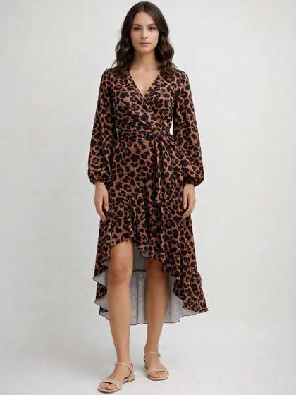 Suo Animal Print
                        Ruffled Midi Dress