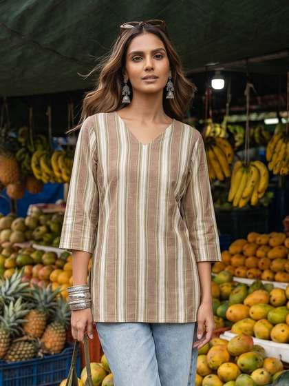 Anouk Rustic Striped V-Neck Kurti
