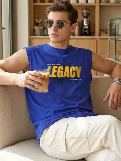 Bewakoof Men Blue
                          Legacy Graphic Printed Boxy Fit Vest