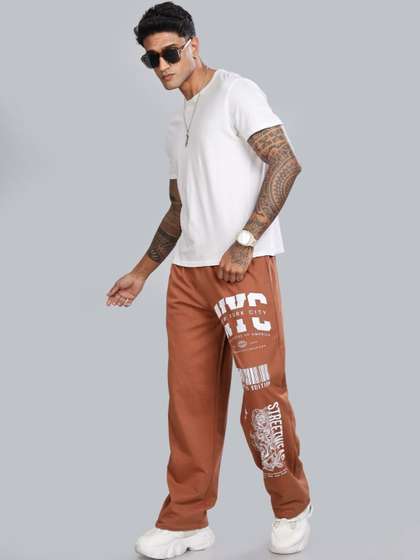 XTREMEX Men Pure
                        Cotton NYC Coffee Brown Straight Fit Graphic
                        Print Track Pants