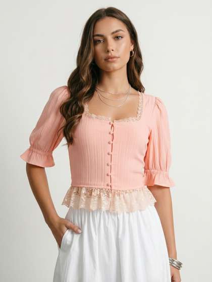 Phosphorus Lace
                        Inserts Puff Sleeve Top