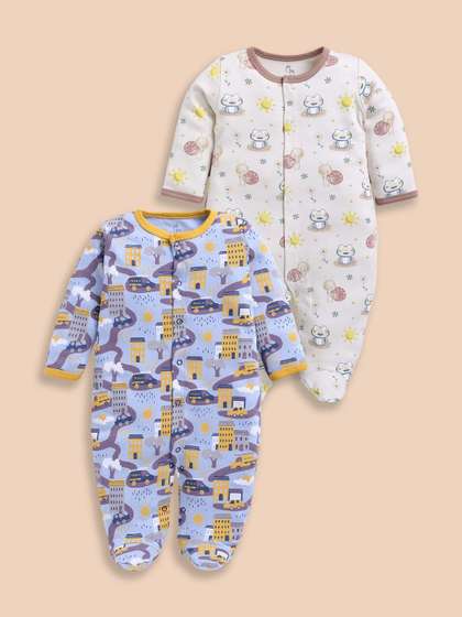 BABY GO Infant Boys Pack
                    Of 2 Printed Pure Cotton Rompers