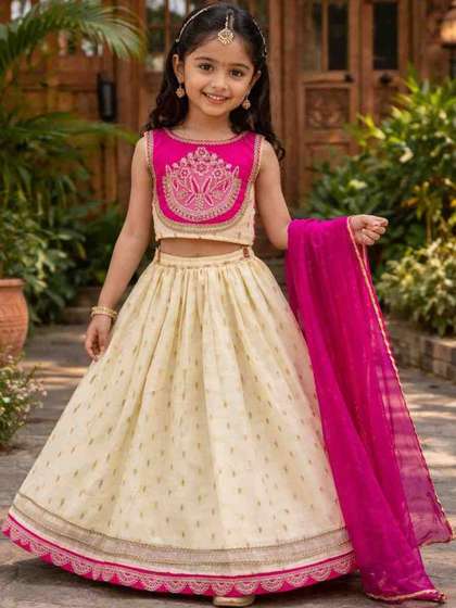 BAESD Girls Embroidered
                    Thread Work Tie and Dye Ready to Wear Lehenga &
                    Blouse With Dupatta