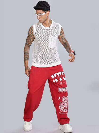 XTREMEX Men Pure
                        Cotton NYC Red Straight Fit Graphic Print Track
                        Pants