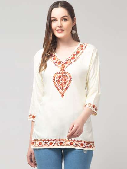 SHAUKIYA Ethnic
                        Motifs Embroidered V-Neck Thread Work Thread
                        Work Kurti