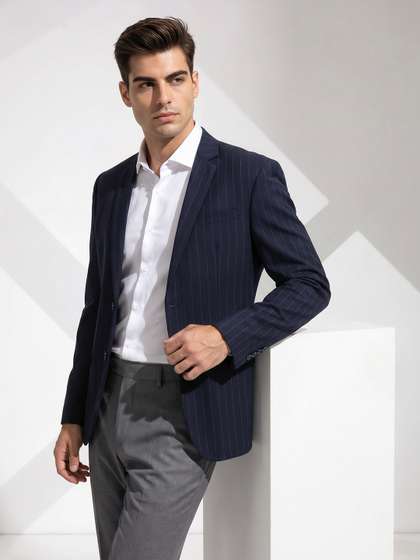 INVICTUS Striped
                          Regular Fit Notched Lapel Collar Single
                          Breasted Formal Blazer