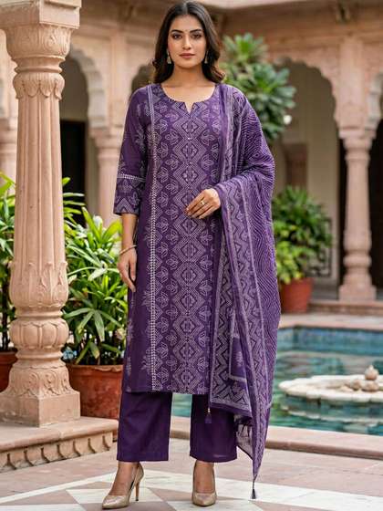 JISORA Floral
                        Printed Notch Neck Straight Pure Cotton Kurta
                        with Palazzos & With Dupatta