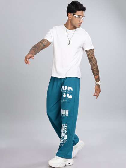 XTREMEX Men Pure
                        Cotton NYC Teal Straight Fit Graphic Print Track
                        Pants