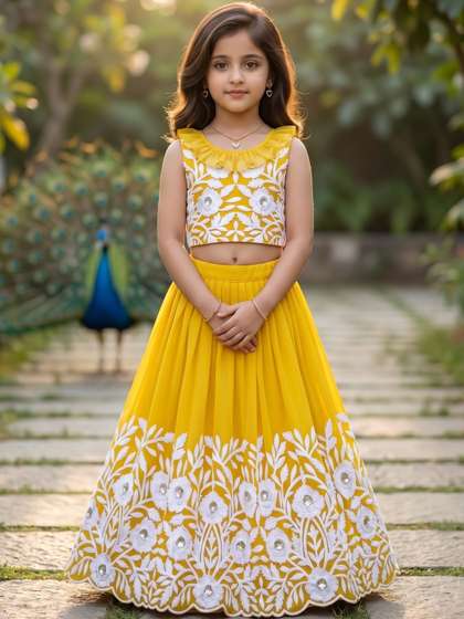 KALINI Girls Embroidered
                    Sequinned Ready to Wear Lehenga &