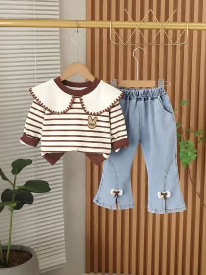 I NAINA DRESSES Girls
                    Striped T-shirt with Trouser