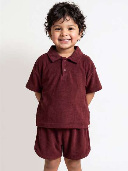 Peach Boys Maroon Pure
                    Cotton Terry Oversized Fit Clothing Set
