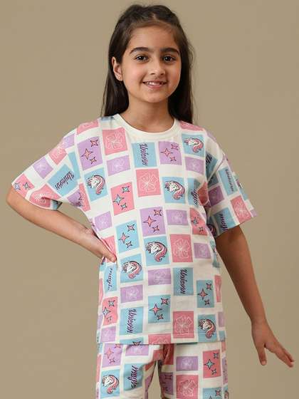 Kids Ville Girls Unicorn
                    Printed Pure Cotton Relaxed Fit T-Shirt