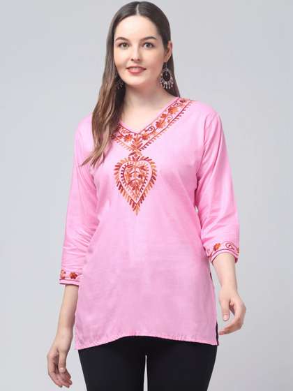 SHAUKIYA Floral
                        Embroidered V-Neck Thread Work Thread Work
                        Kurti