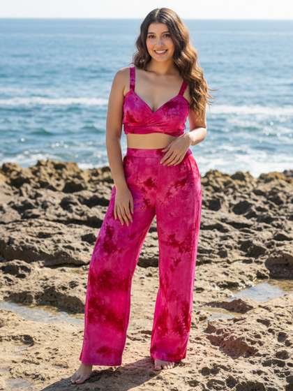 Aoba Women Pink Tie
                        & Dye Printed Beachwear Set