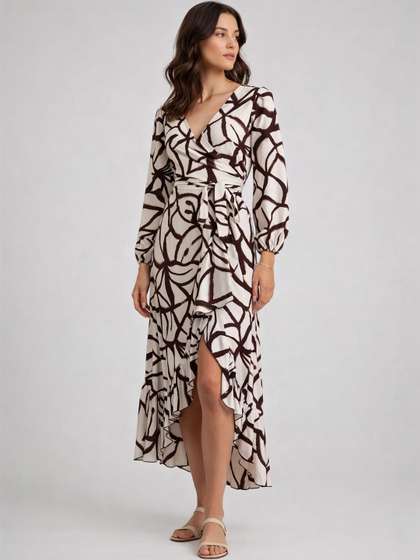 Suo Print Ruffled
                        Midi Dress