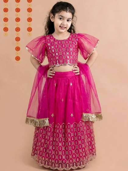 Sainur creation Girls
                      Embellished Mirror Work Semi-Stitched Lehenga
                      & Blouse With Dupatta