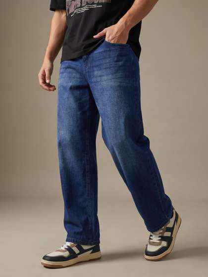 glitchez Men Korean
                        Baggy Mid-Rise Light Fade Pure Cotton Jeans