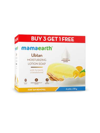 Mamaearth Set of 4 Ubtan
                    Moisturizing Lotion Soap with Turmeric &
                    Sandalwood - 125 g each