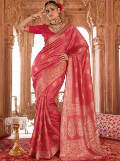 Sangria Woven Design
                        Banarasi Sarees With Unstitched Blouse Piece