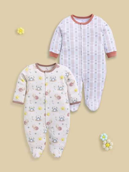 BABY GO Infant Boys Pack
                    Of 2 Printed Pure Cotton Rompers