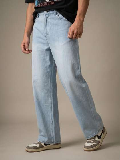 glitchez Men Wide
                        Leg Mid-Rise Pure Cotton Heavy Fade Jeans