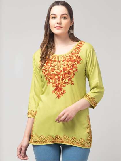 SHAUKIYA Floral
                        Embroidered Thread Work Thread Work Kurti