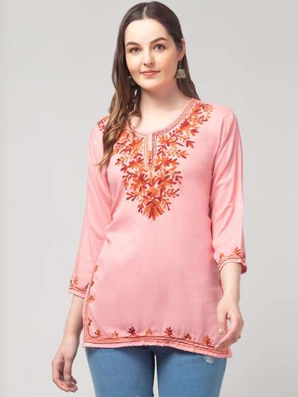 SHAUKIYA Floral
                        Embroidered Thread Work Thread Work Kurti