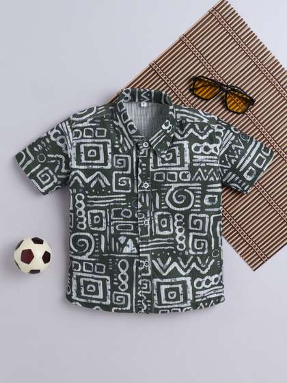 Sangria Boys Geometric
                    Tribal Printed Spread Collar Shirt