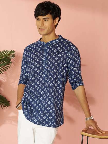 VASTRAMAY Men Ethnic
                        Motifs Printed Indigo Kurta