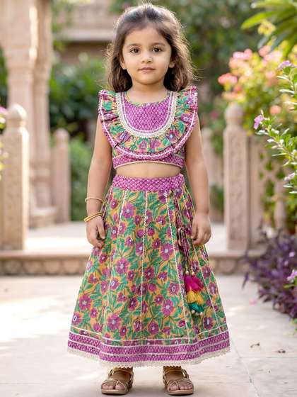 LIL PITAARA Girls
                    Printed Block Print Ready to Wear Lehenga &
