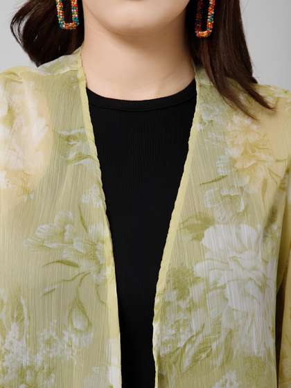 NIRYA Floral Printed
                        Kimono Sleeve Georgette Shrug