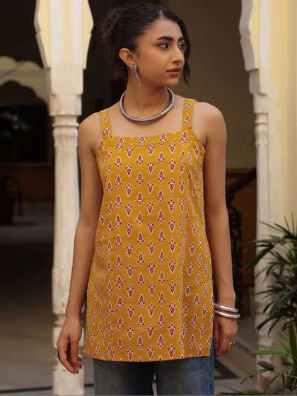 anayna Ethnic Motifs
                        Printed Square Neck Pure Cotton Kurti