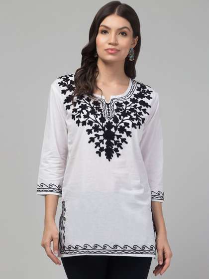 SHAUKIYA Ethnic
                        Motifs Embroidered Thread Work Pure Cotton
                        Thread Work Kurti