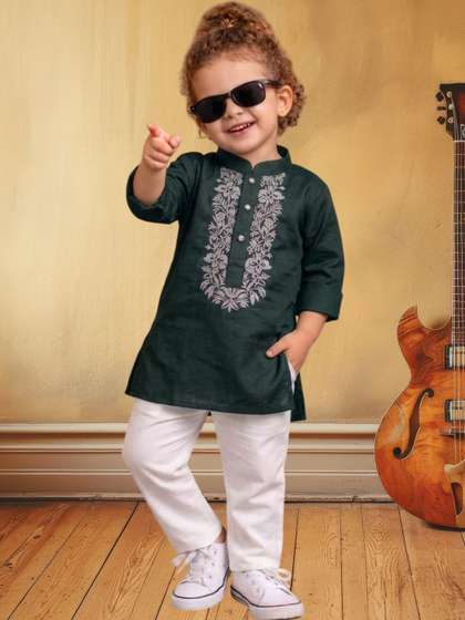 BAESD Boys Ethnic Motifs
                    Embroidered Regular Thread Work Kurta with Trousers