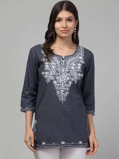 SHAUKIYA Ethnic
                          Motifs Embroidered Chikankari Pure Cotton
                          Chikankari Kurti